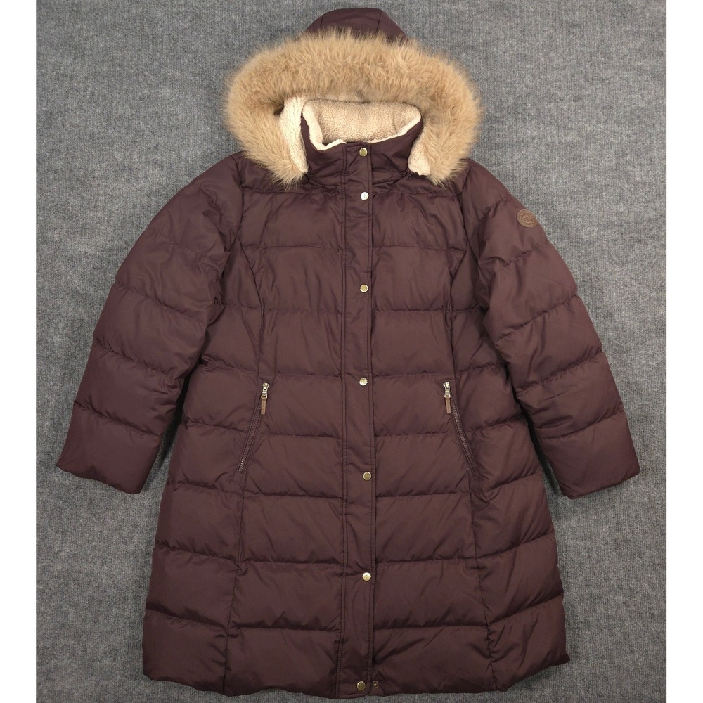 Lauren Ralph Lauren Parka Jacket Womens 1X Pinot Noir Down Puffer Faux Fur Hood